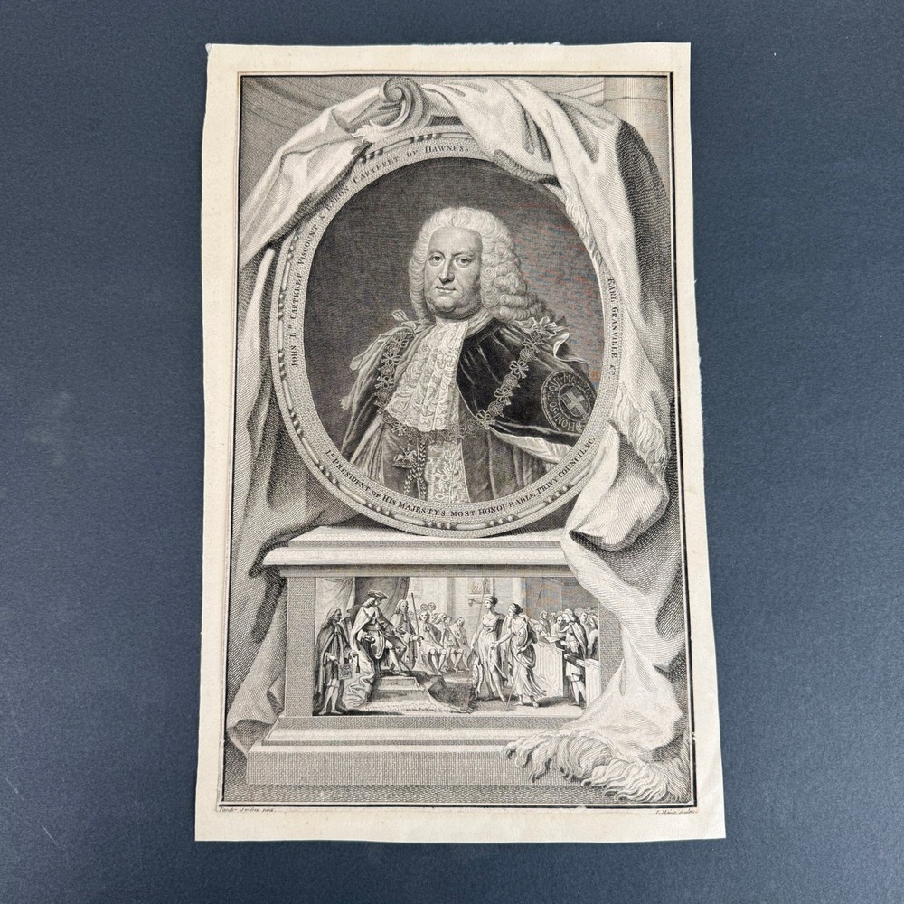 Antique 18th C Engraving Portrait of Paul Granville Esq. by J. Major